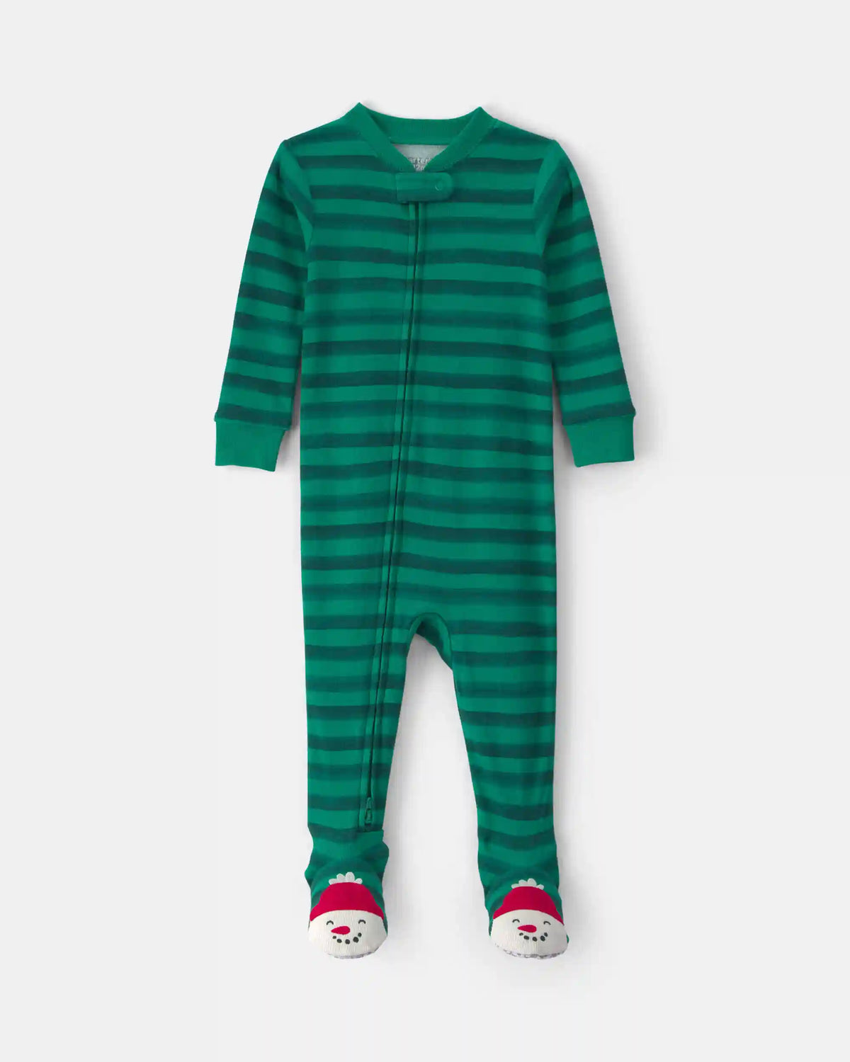 Baby 1-Piece Christmas Snowman 2-Way Zip 100% Cotton Snug Fit Footed Pajama - Green