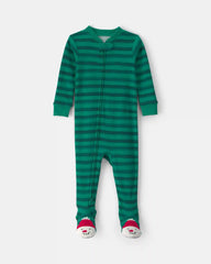 Baby 1-Piece Christmas Snowman 2-Way Zip 100% Cotton Snug Fit Footed Pajama - Green
