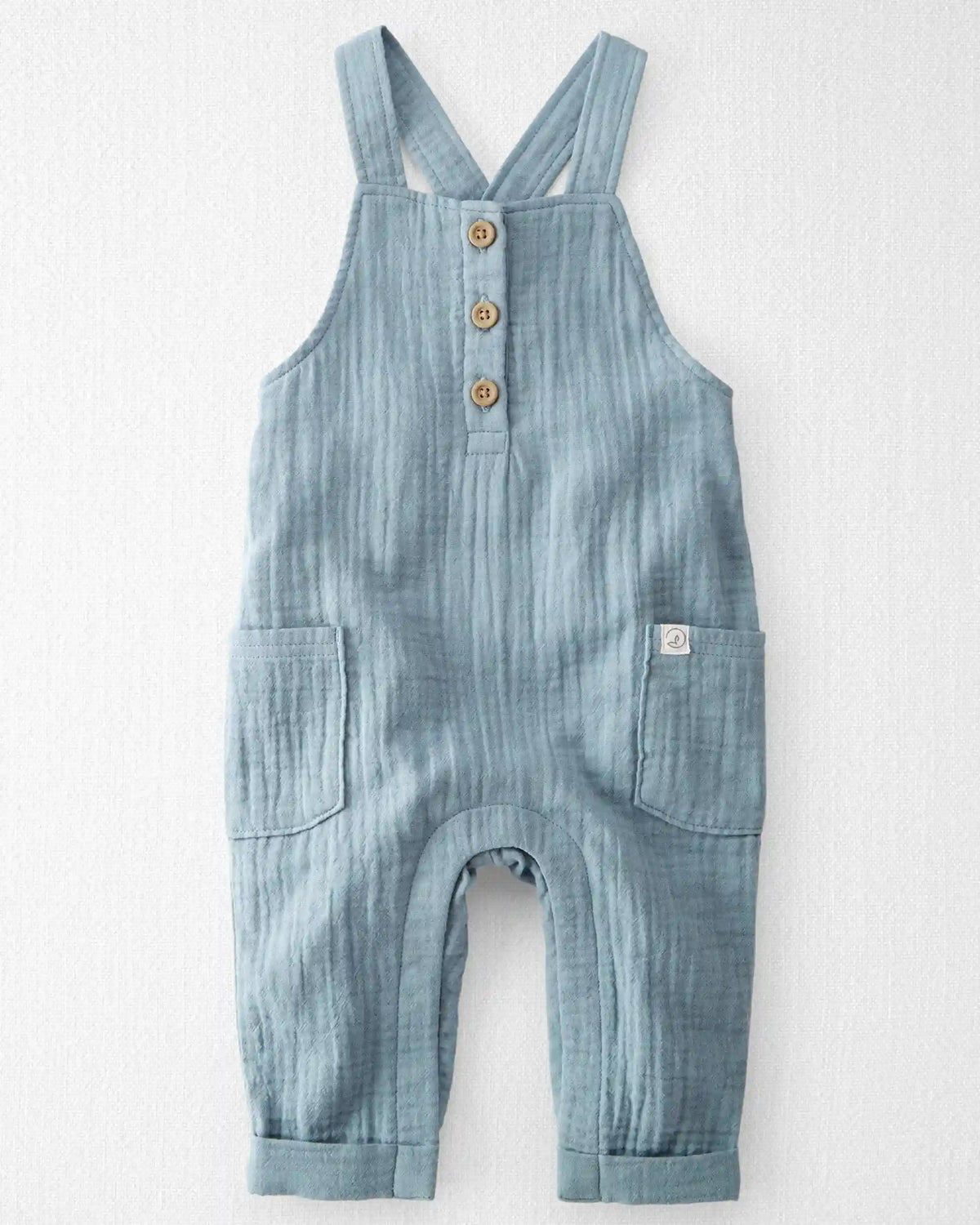 Baby Organic Cotton Gauze Overalls in Blue Creek