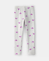 Girls Heart Fleece Pull-On Stretch Leggings - Grey/Purple