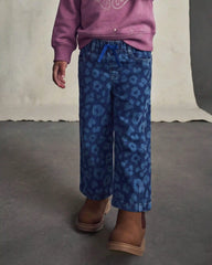 Toddler Girl Leopard Denim Wide-Leg Jeans - Dark Wash