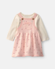 Baby Girl 2-Piece Sheep Long-Sleeve Dress Set - Pink/Cream