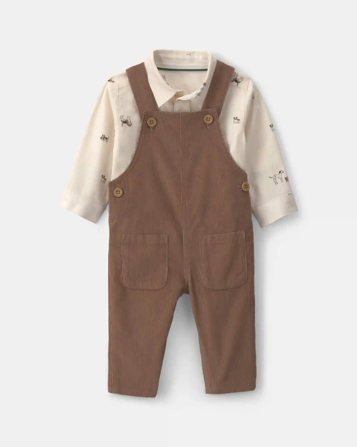 Baby Boy 2-Piece Twill Long-Sleeve Overall Set - Brown