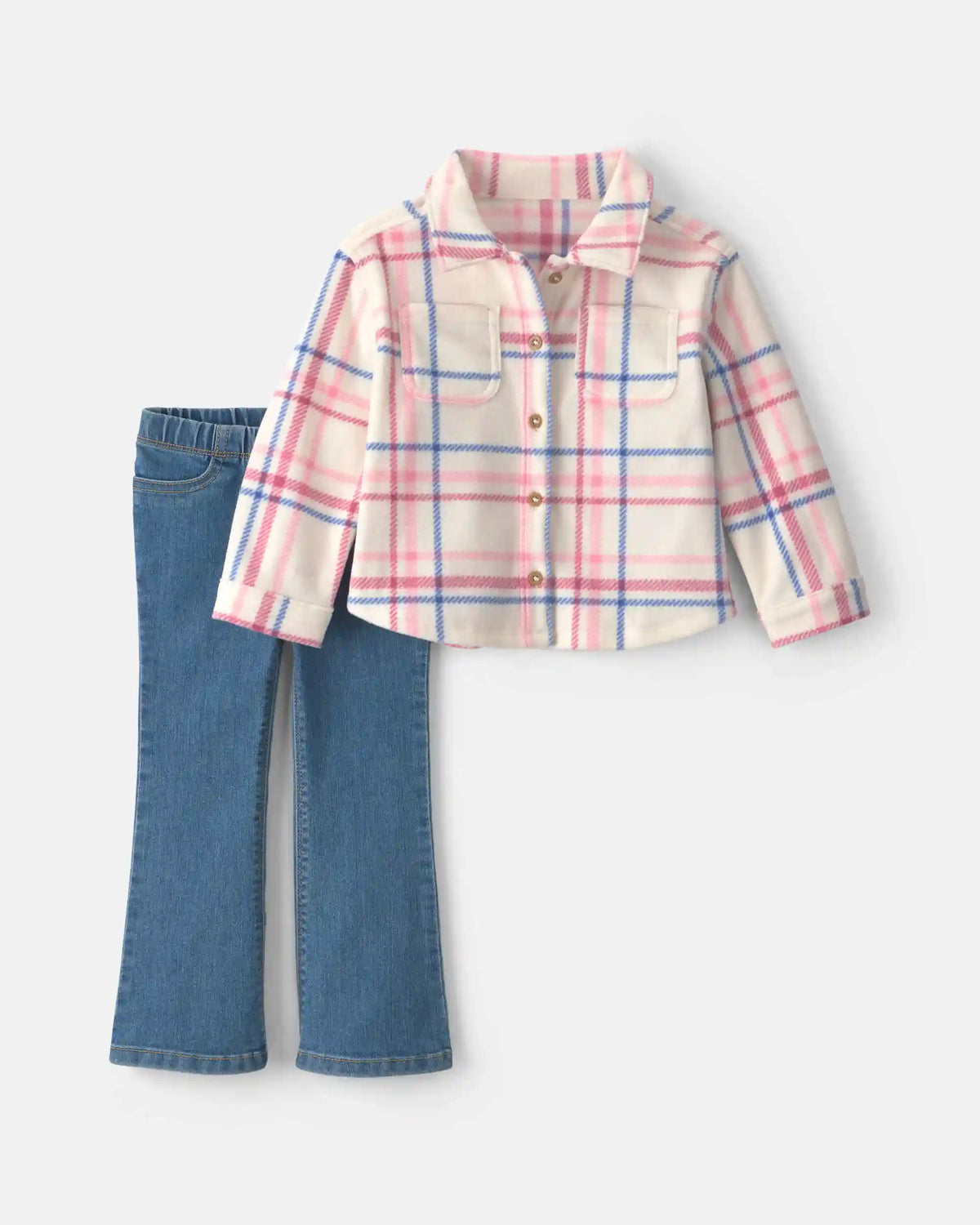 Toddler Girl 2-Piece Plaid Fleece Long-Sleeve Top & Pant Set