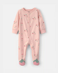 Baby Girl Strawberry 100% Cotton Sleep & Play Pajamas - Pink