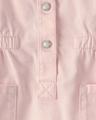 Baby Girl Twill Button-Up Utility Dress - Pink