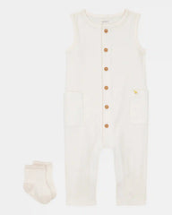 Baby 2-Piece Jumpsuit & Sock Set - Ivory