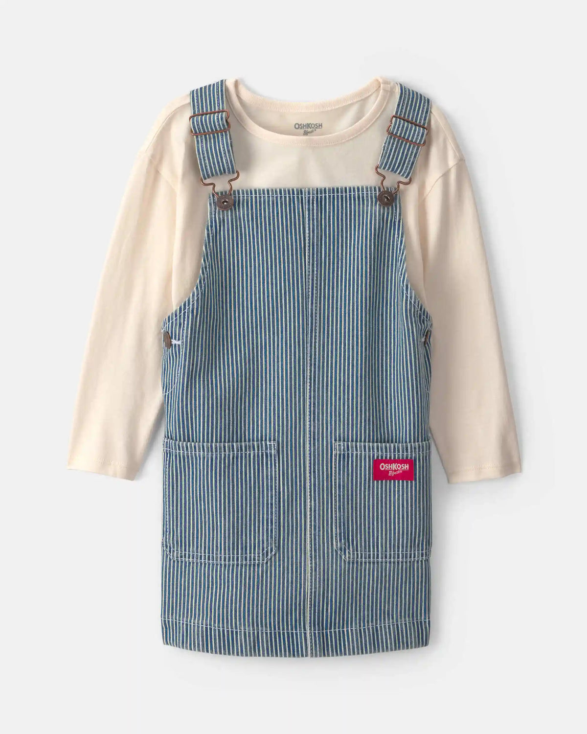 Toddler Girl Hickory Denim Long-Sleeve Overall Set - Light Wash