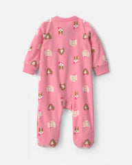 Baby Girl Dog Fleece 2-Way Zip Sleep & Play Pajamas - Pink