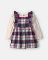 Baby Girl 2-Piece Plaid Flannel Long-Sleeve Dress Set