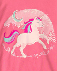 Girls 4-Piece Unicorn 100% Cotton Snug Fit Pajama Set - Coral/Pink
