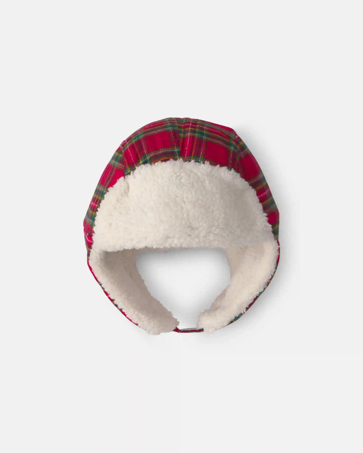 Boys Christmas Plaid Flannel Teddy Fleece Hat - Red