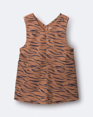 Toddler Girl Otter Pocket Corduroy Jumper in Tiger Print - Brown