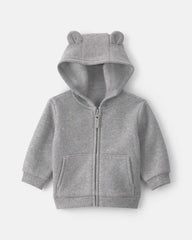 Baby Boy Bear Fleece Zip-Up Hoodie - Grey