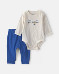 Baby 2-Piece 'Baby's First Hanukkah' Long-Sleeve Bodysuit & Pant Set - Blue/Cream