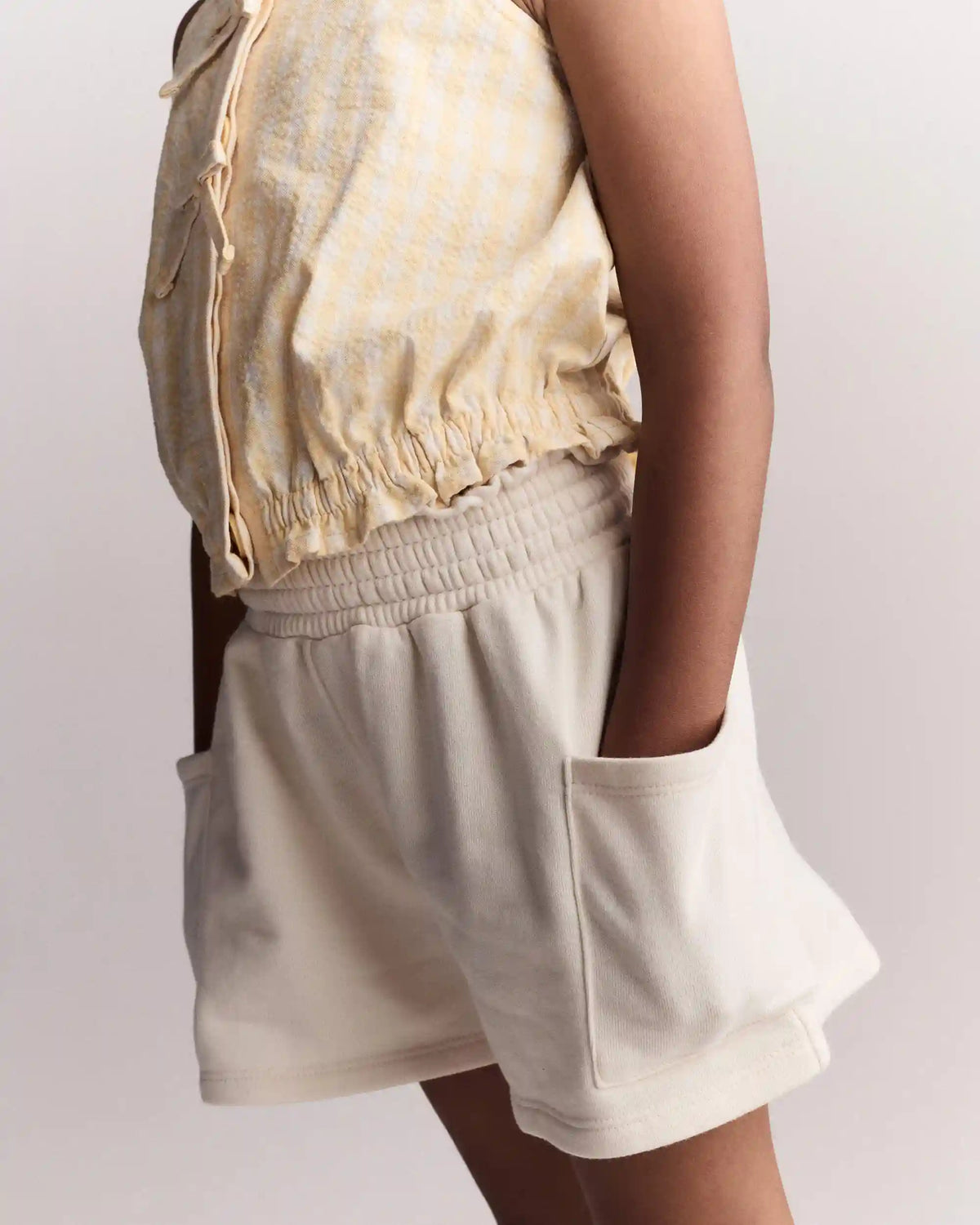 Toddler Girl Fleece Swing Shorts with Pockets - Cream