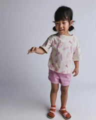 Toddler Girl Rolled Cuff Tee in Ice Cream Print - Cream