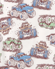 Boys Monster Truck 100% Cotton Snug Fit 4-Piece Pajama Set - Grey