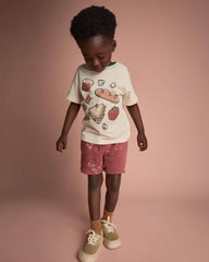 Toddler 'Happy Tummy' Relaxed Tee in Food Print - Cream