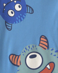 Boys 4-Piece Monster 100% Cotton Snug Fit Pajama Set - Blue