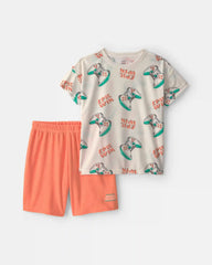 Boys 2-Piece Gaming Short-Sleeve Pajama Set - Ivory/Orange