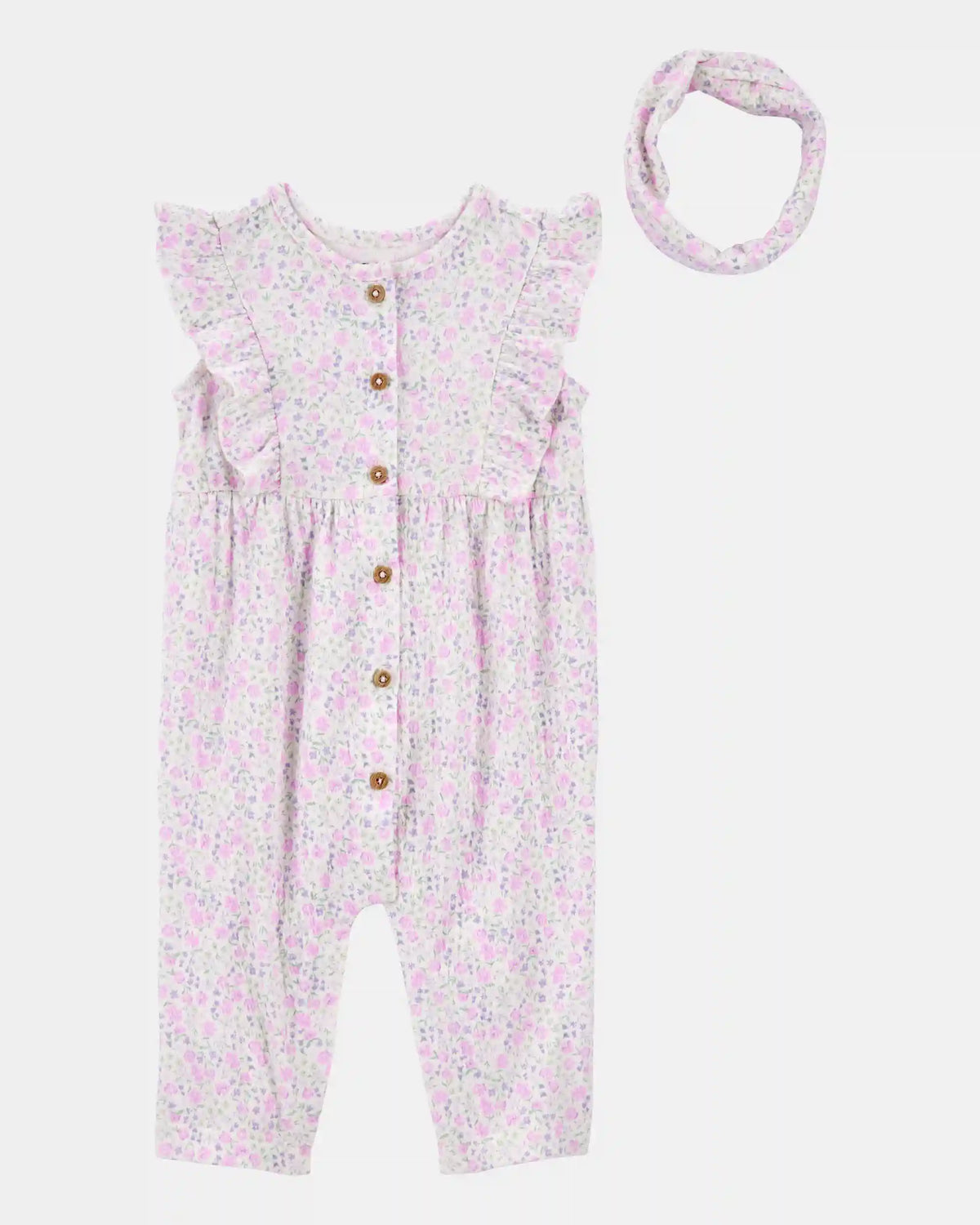 Baby 2-Piece Floral Jumpsuit & Headwrap - Purple
