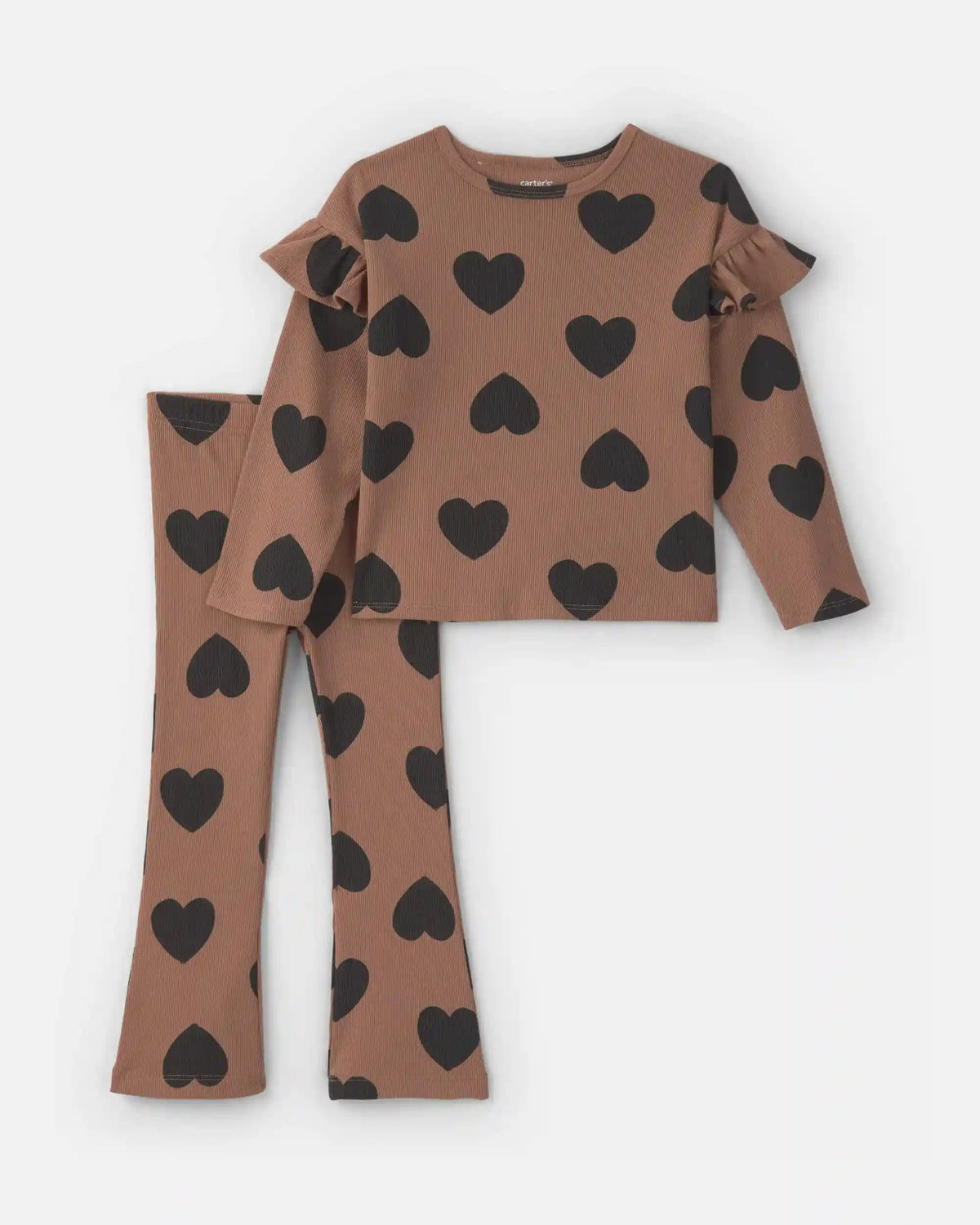 Baby Girl Heart Long-Sleeve Top & Pant Set - Brown/Black
