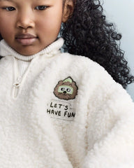 Toddler Let's Have Fun'  Sherpa Quarter-Zip Sweatshirt - Cream