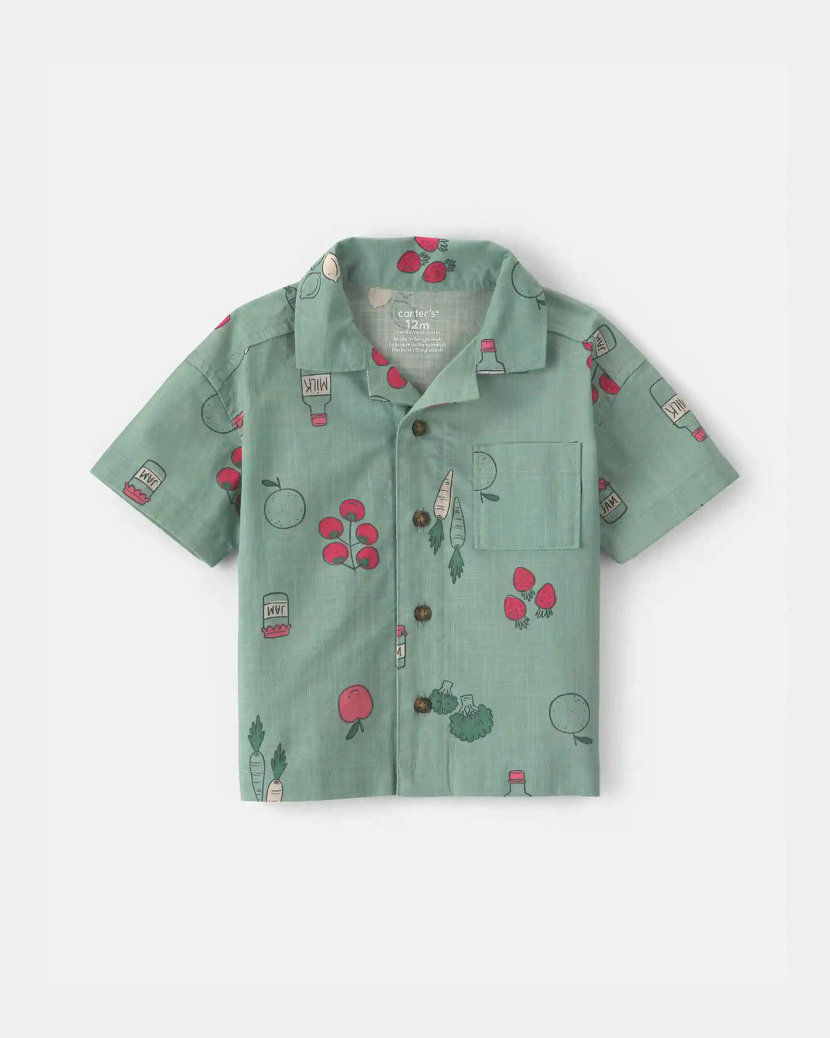 Baby Boy Veggie Fruit Short-Sleeve Button-Down Shirt - Green