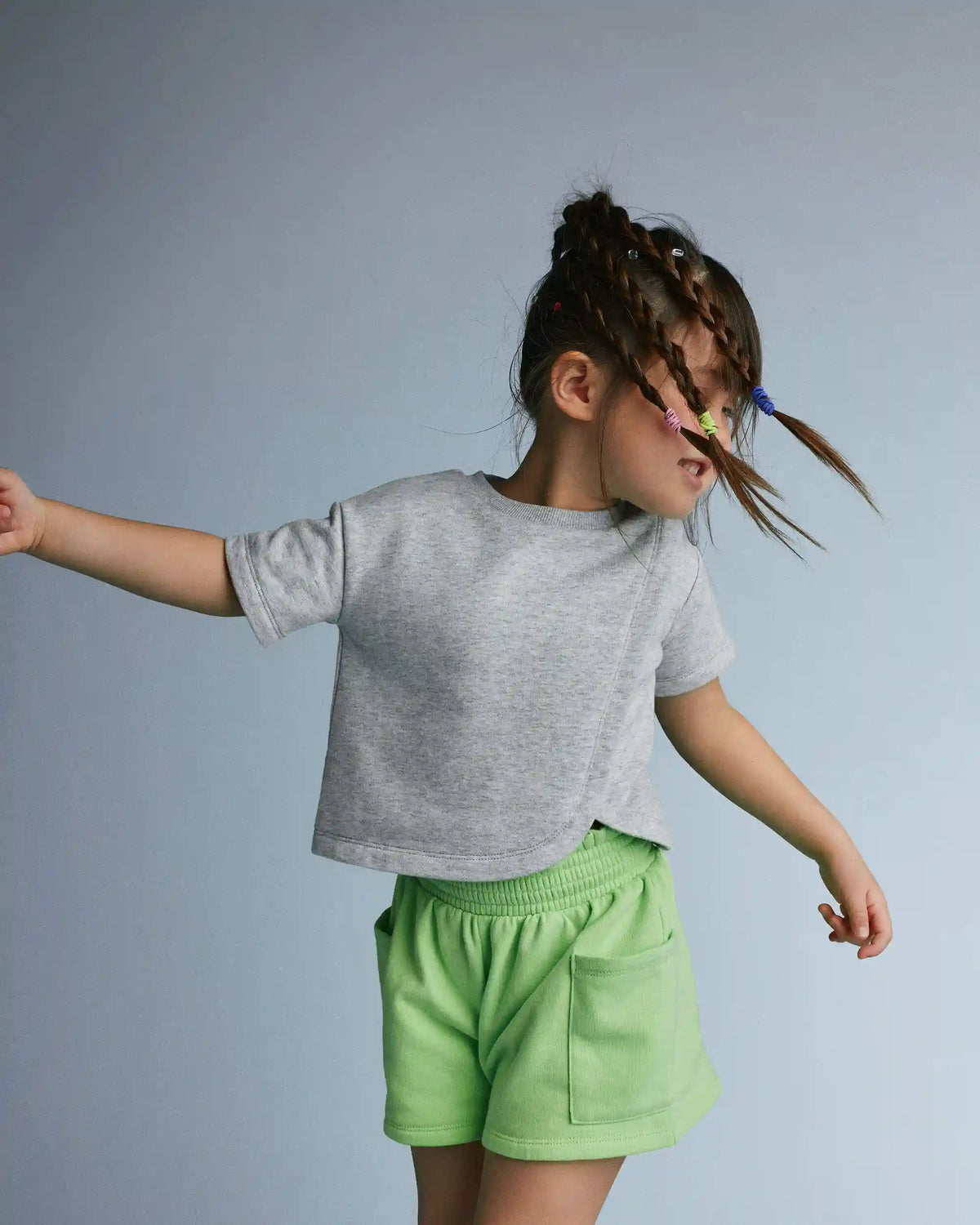Toddler Girl French Terry Dolphin-Hem Top - Heather Grey