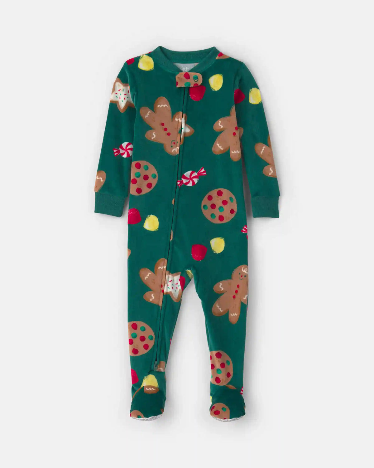 Baby 1-Piece Christmas Gingerbread 2-Way Zip DreamPlush Snug Fit Footed Pajama - Green