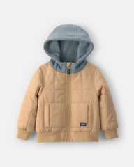 Toddler Boy Hooded Midweight Quilted Jacket - Brown