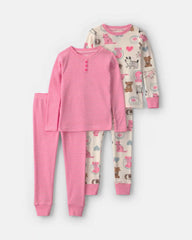 Toddler Girl 4-Piece Pets 100% Cotton Snug Fit Pajama Set - Pink/Cream