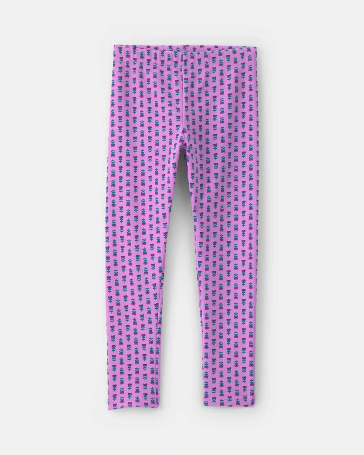 Kids Floral Fleece Pull-On Stretch Leggings - Purple