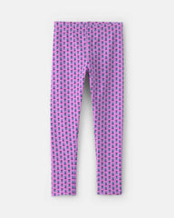 Kids Floral Fleece Pull-On Stretch Leggings - Purple