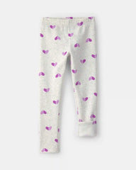 Girls Heart Fleece Pull-On Stretch Leggings - Grey/Purple
