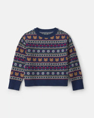 Kids Bear Fair Isle Sweater - Navy Blue