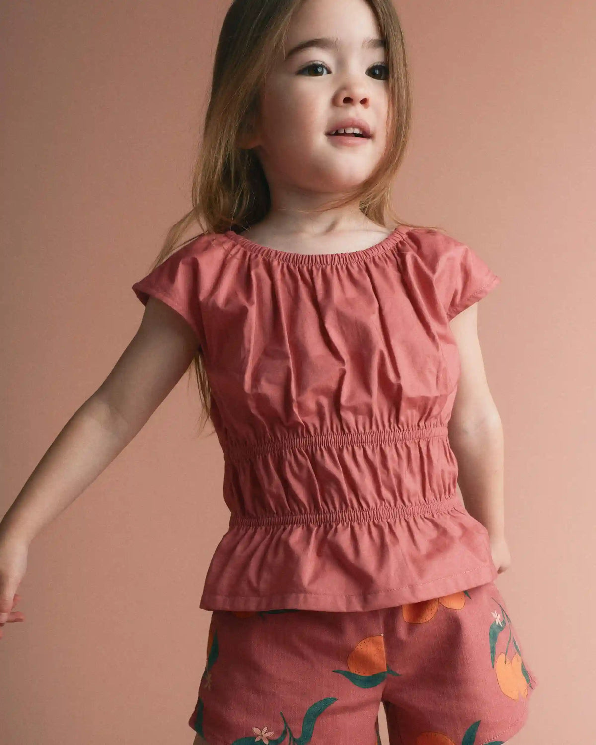 Toddler Girl Elastic Waist Peplum Top - Rose