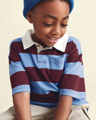 Boys Striped Polo Shirt - Burgundy/Blue