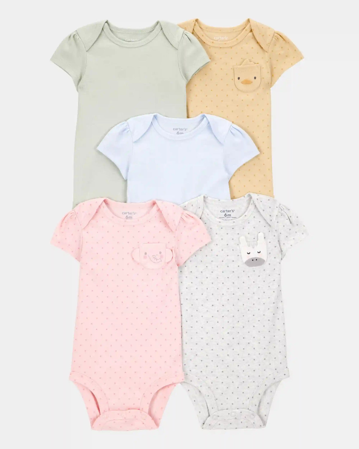 Baby Girl 5-Pack Animal Short-Sleeve Cotton Bodysuits