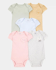 Baby Girl 5-Pack Animal Short-Sleeve Cotton Bodysuits