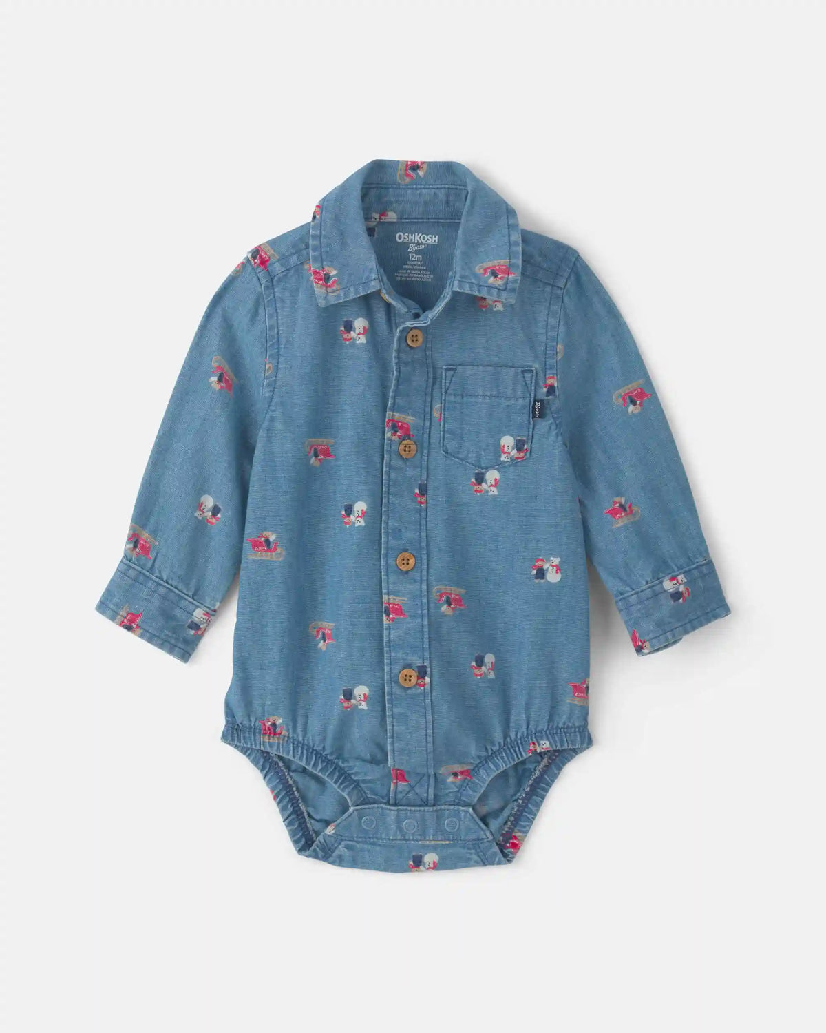 Baby Boy Snowman Chambray Long-Sleeve Bodysuit - Blue