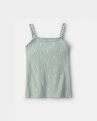 Girls Floral Ribbed Ruffle Tank - Green