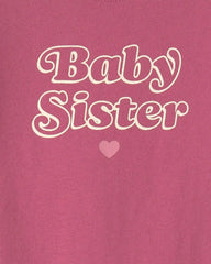 Baby Girl 'Baby Sister' Long-Sleeve Graphic Bodysuit - Pink
