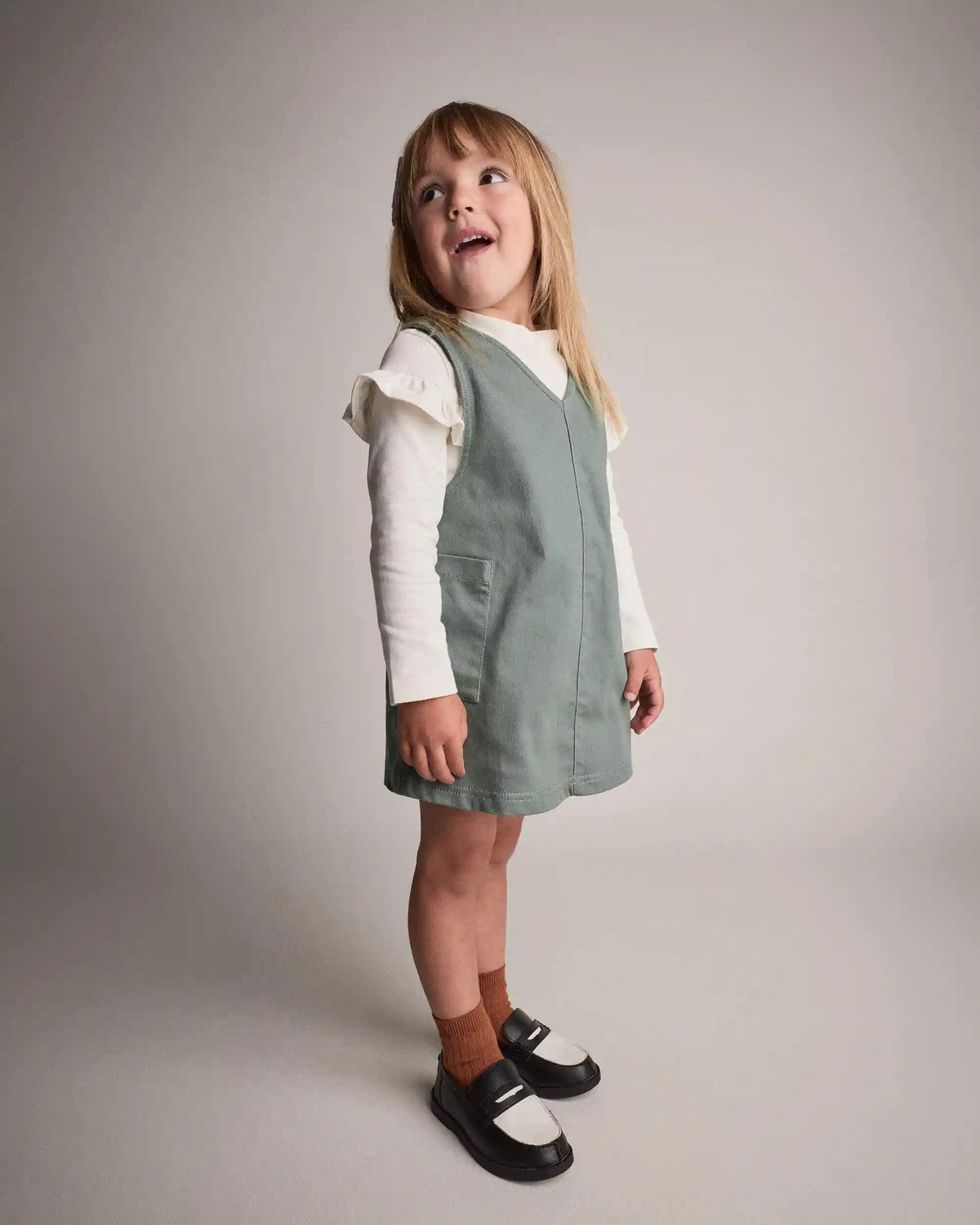 Toddler Girl Otter Pocket Denim Jumper - Olive