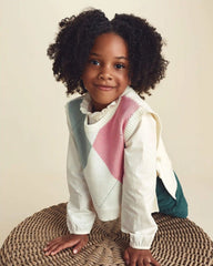 Girls 2-Piece Plaid Sweater Vest Top Set - Cream