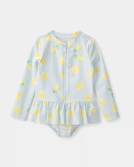 Toddler Girl 1-Piece Lemon Rashguard Swimsuit - Blue