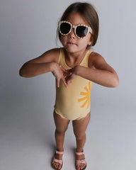 Toddler Girl Scalloped One-Piece Swimsuit in Sun Print - Yellow
