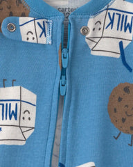 Baby Boy 1-Piece Milk & Cookies 2-Way Zip 100% Cotton Snug Fit Footed Pajama - Blue