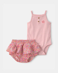 Baby Girl 2-Piece Floral Sleeveless Top & Short Set - Pink